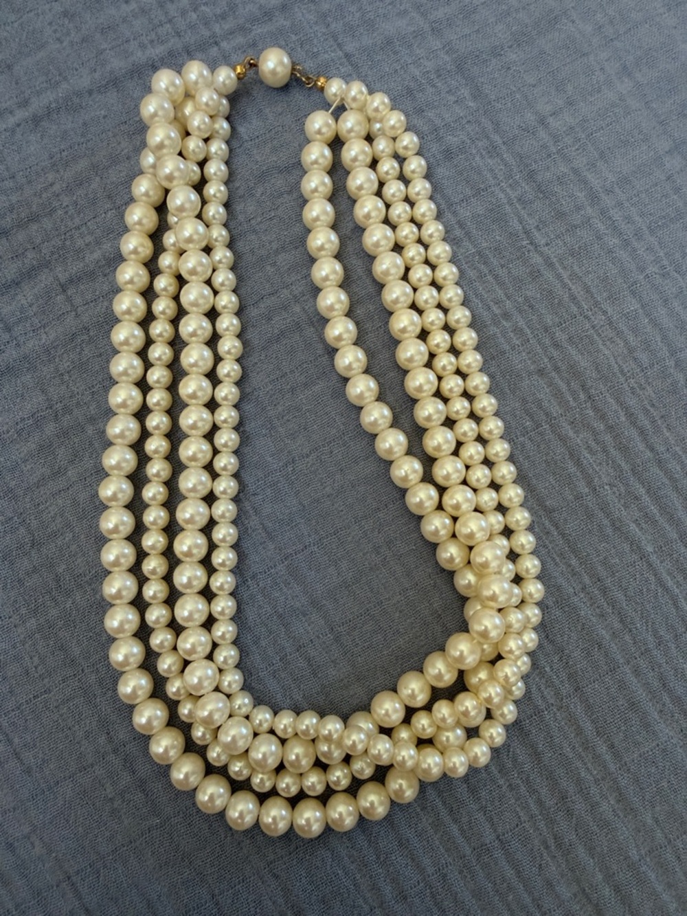 Classic Multi-Strand Faux Ivory Pearl Necklace - EUC